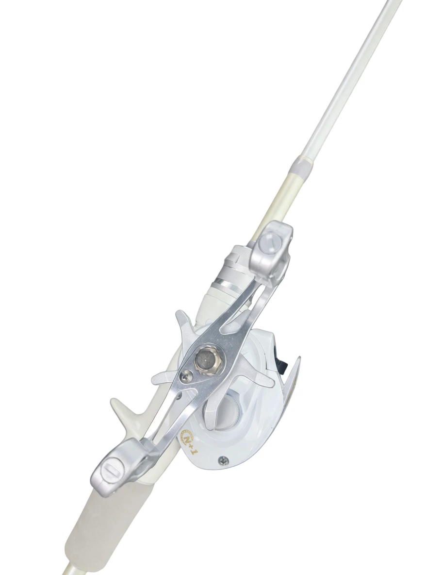 Sleek White Combo rod and reel set — front view on white