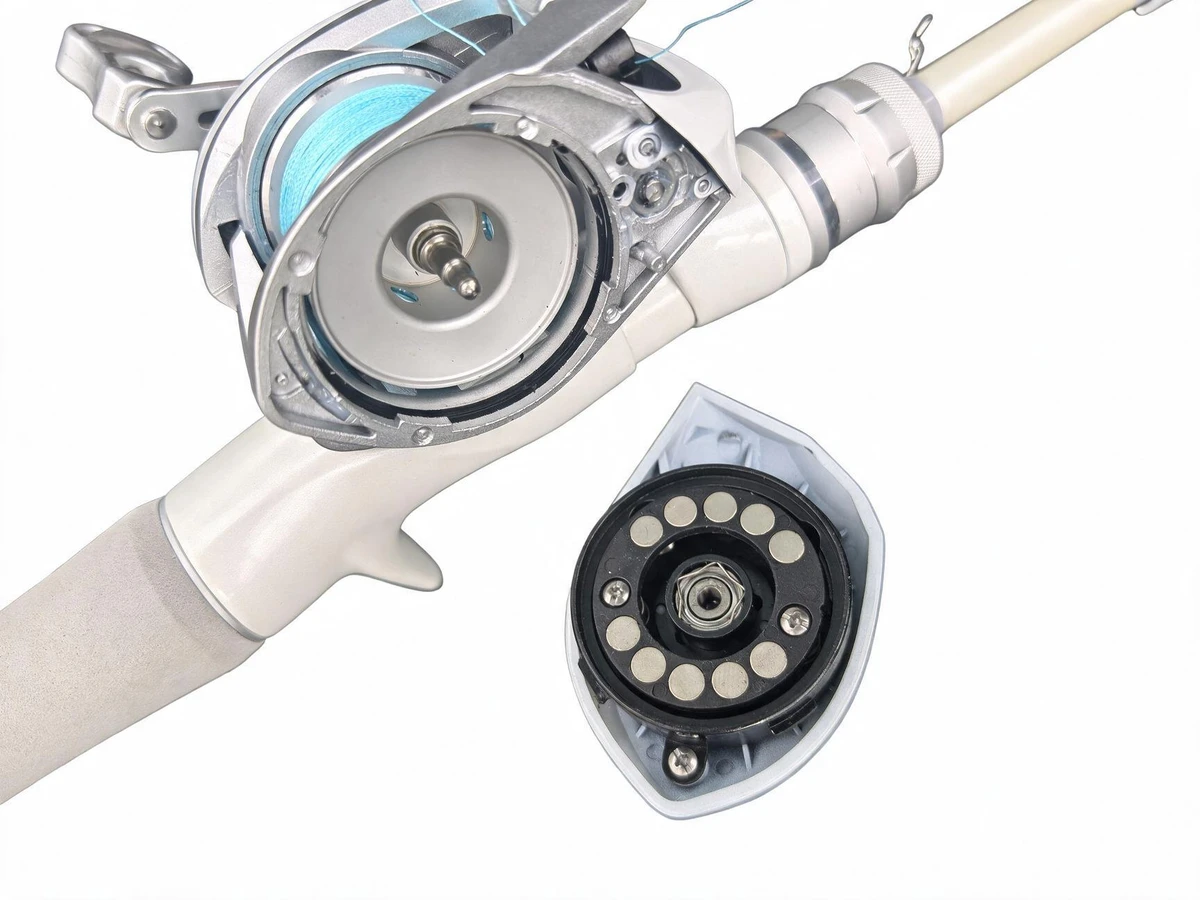 Sleek White Combo ET200 baitcasting reel — white background
